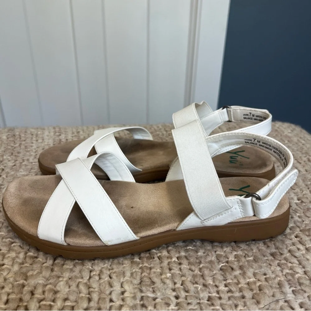 Yuu Hype Women's Size 7 M White Comfort Sling Back‎ Sandals Elastic Strap